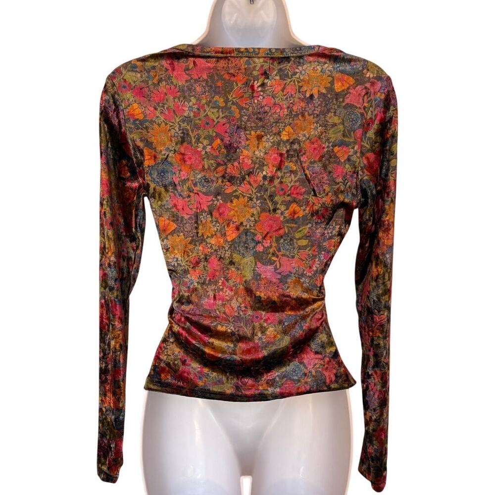 Natural Life Floral Stretch Velvet Colorful Square Neck Top "Danielle" size S - Picture 7 of 10